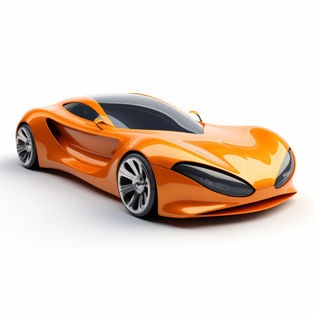 Modern orange sports concept car on white background. 3D Illustrationの素材