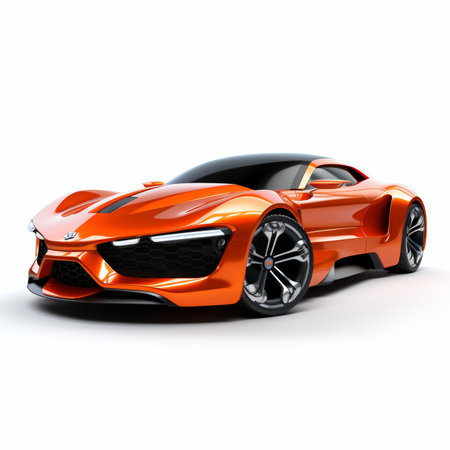 Modern orange sports concept car on white background. 3D Illustrationの素材