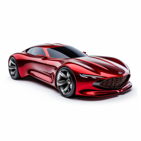 Red sports car on a white background. 3d render image.の素材