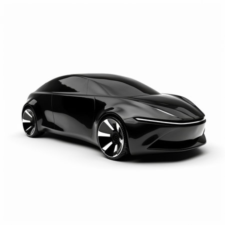 Modern black sports car - side view. 3D Illustration.の素材