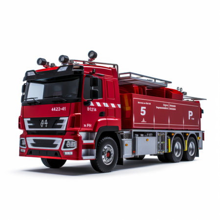 Modern Fire Trucks on white background. 3D Illustration.の素材