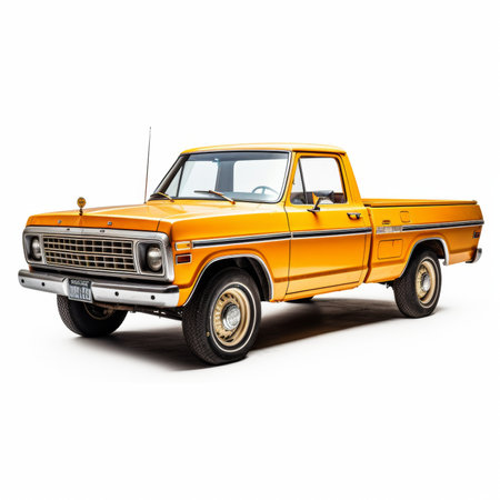 Classic american pickup truck on a white background with a shadow on the groundの素材