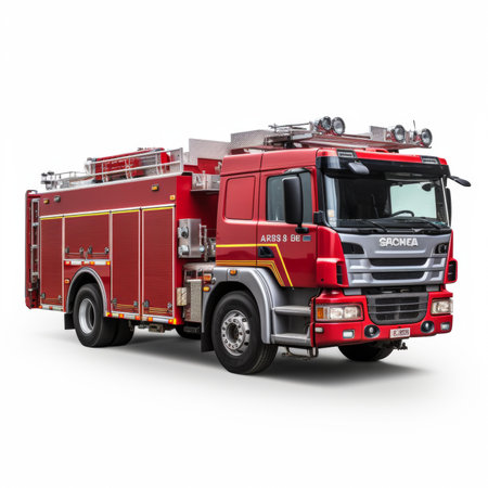 Modern firetruck isolated on a white background. 3d renderingの素材