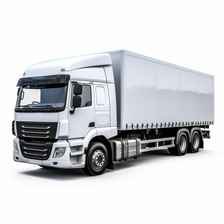 White truck on a white background. Isolated 3D image.の素材