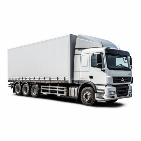 isolated white truck on a white background. 3d rendering.の素材
