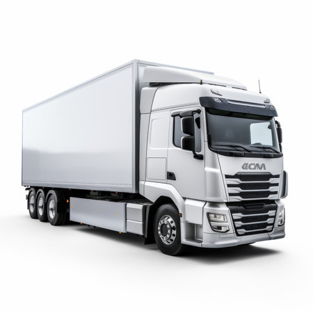 White commercial delivery truck on a white background. 3d rendering.の素材