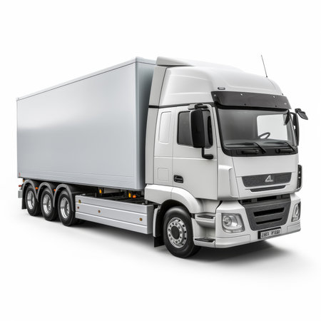 White truck on a white background. 3d rendering. Side view.の素材