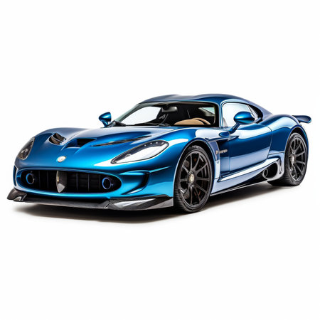 Blue modern super sports car on a white background. 3d renderingの素材