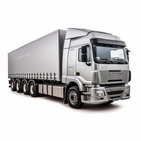 Modern semi-trailer truck isolated on a white background with shadowの素材