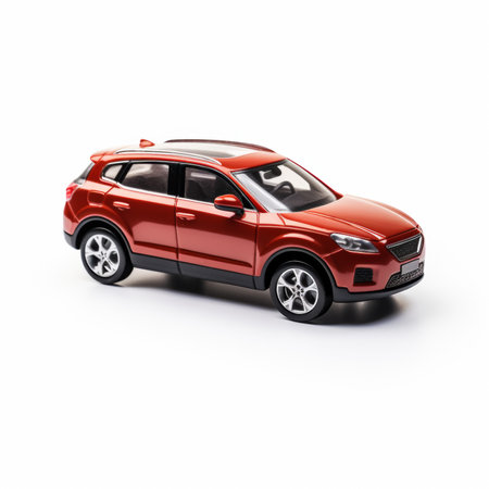 Modern family red car on a white background with a shadow on the groundの素材