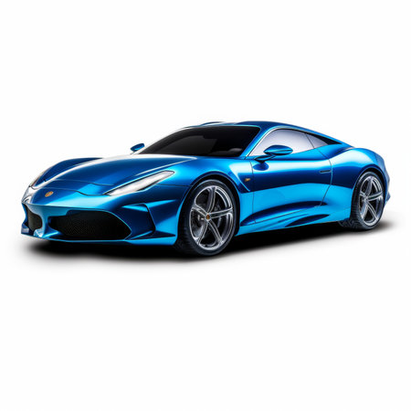Blue modern sports car on white background. Side view. 3D renderingの素材
