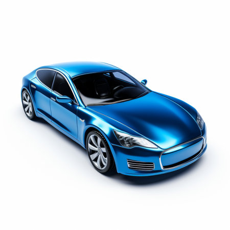 Blue sports car coupe. 3d render on white background with shadowの素材