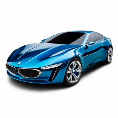 Blue sports car concept on a white background. 3d rendering.の素材