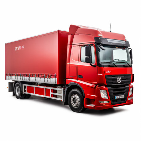 isolated red truck on a white background with shadow 3d renderingの素材