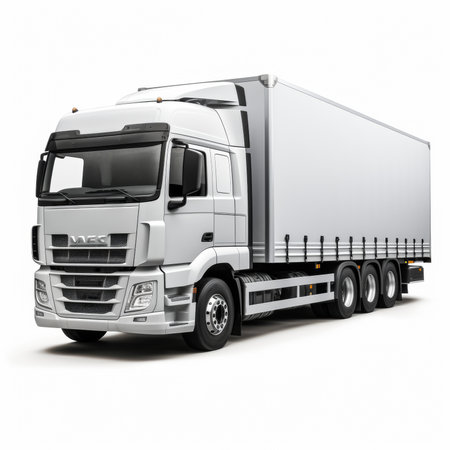 White truck on a white background. 3d rendering with shadow over whiteの素材