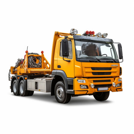 Modern yellow tow truck isolated on a white background. 3d renderingの素材
