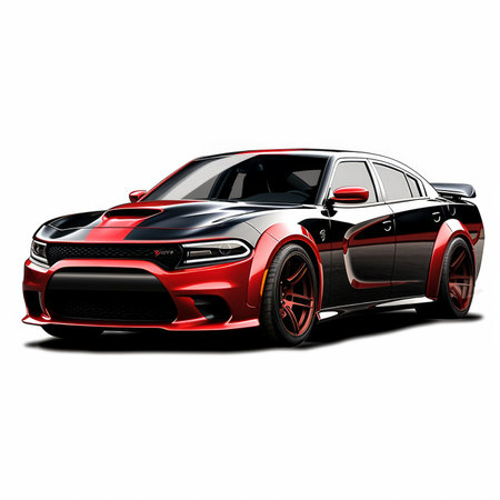 Black and red sports car coupe with blank space for your textの素材