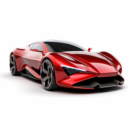 Red sports concept car on a white background. 3d rendering.の素材