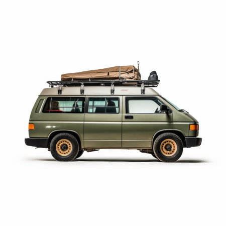 Modern off-road vehicle with luggage on the roof - studio shotの素材