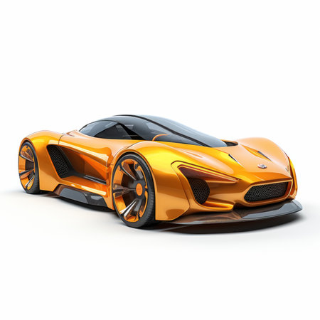 Orange modern sports concept car on white background. 3D Illustrationの素材