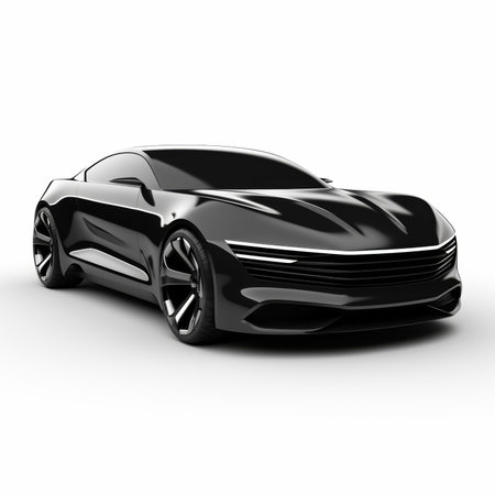 Black concept sports car - top down side view. 3D illustrationの素材