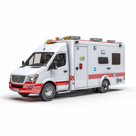Ambulance car on a white background. Isolated 3D illustrationの素材