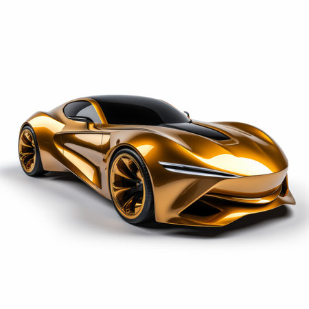 3D rendering of a brand-less generic concept car in golden colorの素材