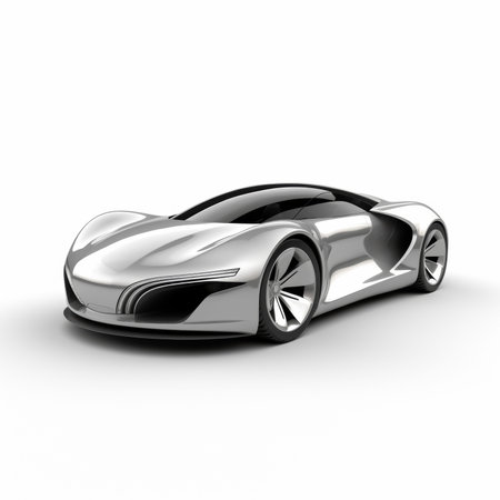 3D render of a sports concept car isolated on white background.の素材