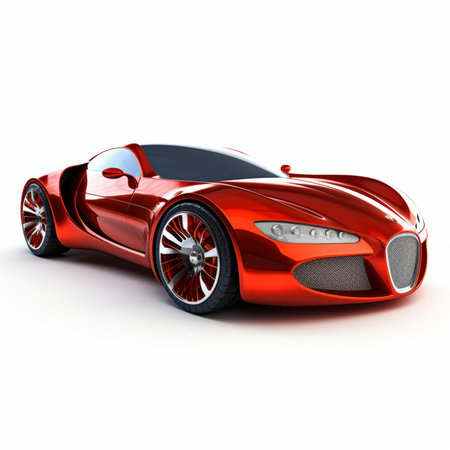 Modern red sports car on a white background. 3D illustration.の素材