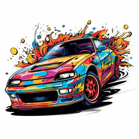 Colorful racing car on a white background with splashes. Vector illustrationの素材