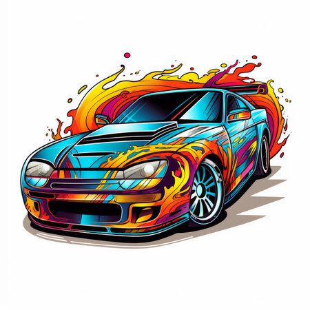 sport car on fire background, vector illustration eps 10.の素材