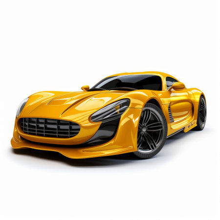 Modern yellow sports concept car on white background. 3D Illustrationの素材