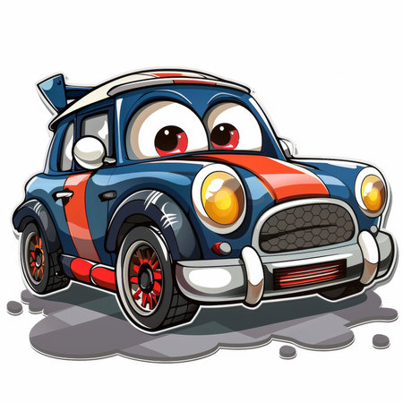 Illustration of a funny cartoon car with a big eyes on a white backgroundの素材