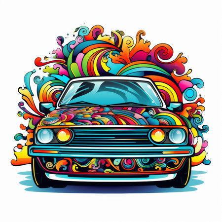 Retro car with abstract colorful pattern. Vector illustration. Eps 10の素材
