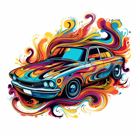 Vintage car with colorful splashes. Grunge vector illustrationの素材