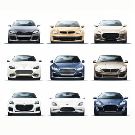 Set of modern cars on a white background. 3d rendering.の素材
