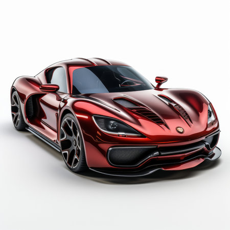 Metallic red sports car on a white background. 3d renderingの素材
