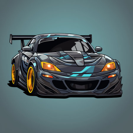 Sport car. Vector illustration of a black sports car on a blue background.の素材