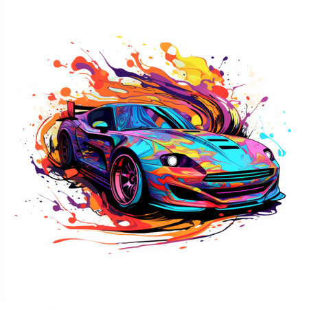 Sport car with colorful splashes on white background. Vector illustration.の素材