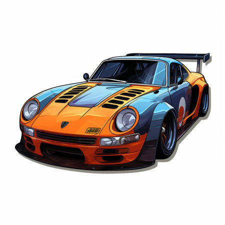 Vintage sports car. Hand drawn vector illustration on white background.の素材