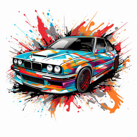 Sport car with grunge splashes and blots. Vector illustration.の素材