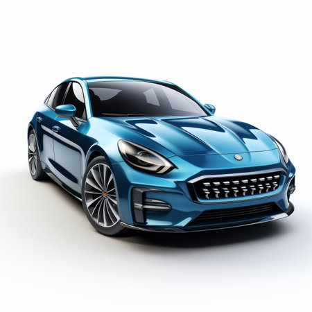 Blue sports car coupe on a white background. 3d renderingの素材