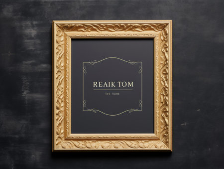 Vintage frame on black wall. Mock-up for your designの素材