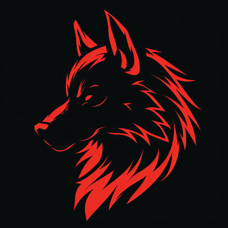 Vector image of a head of a wild wolf on a black backgroundの素材