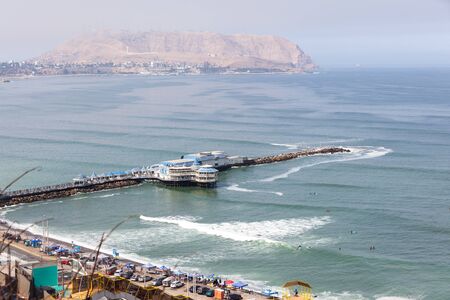 MIRAFLORES, LIMA, PERU- May 10, 201: The Nautical Rose, a well known restaurant with amazing views on the Pacific coast of Lima Peru on May 10 2016.のeditorial素材