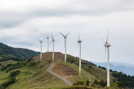 Wind farm located in the mountains surrounding the central valley in Costa Rica.