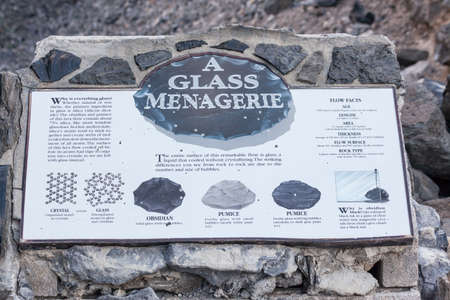 Newberry National Monument, Oregon / USA - August 17, 2014:  An informational sign for the obsidian flow located in Newberry National Volcanic Monument, Oregon.のeditorial素材