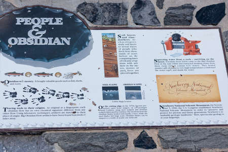 Newberry National Monument, Oregon / USA - August 17, 2014:  An informational sign for the obsidian flow located in Newberry National Volcanic Monument, Oregon.のeditorial素材