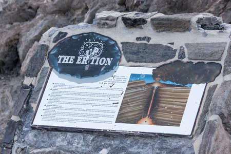 Newberry National Monument, Oregon / USA - August 17, 2014:  An informational sign for the obsidian flow located in Newberry National Volcanic Monument, Oregon.のeditorial素材