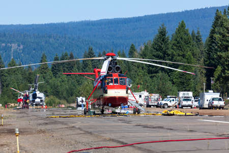 Prospect,  Oregon / USA - September 9, 2014:  A large helicopter named "The Pres" on the runway and preparing for flight to help put out the 790 Fire near Prospect, Oregon.のeditorial素材